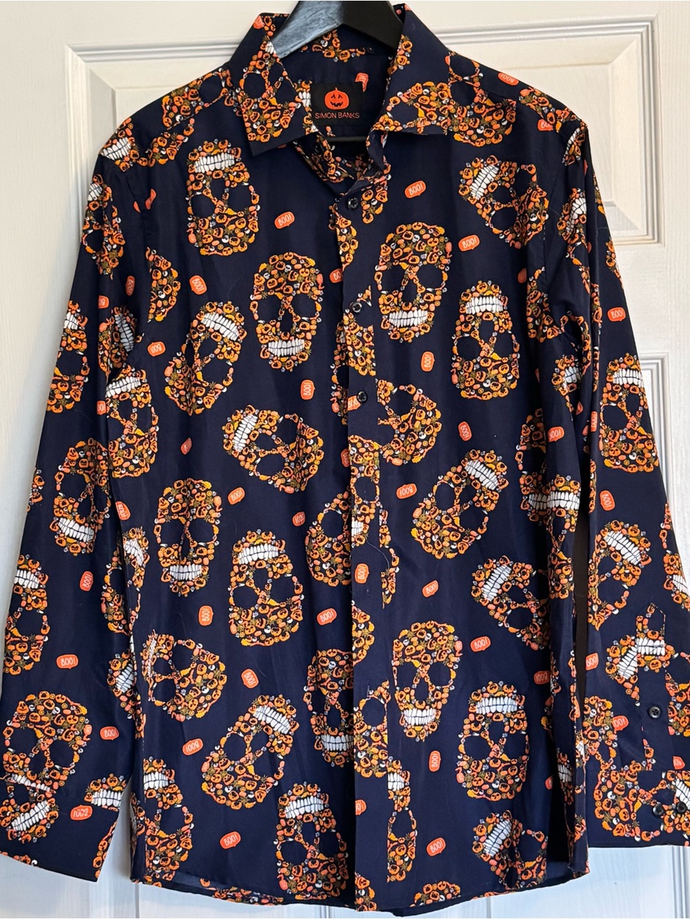 Simon Baker Men's Halloween Skull Print Shirt